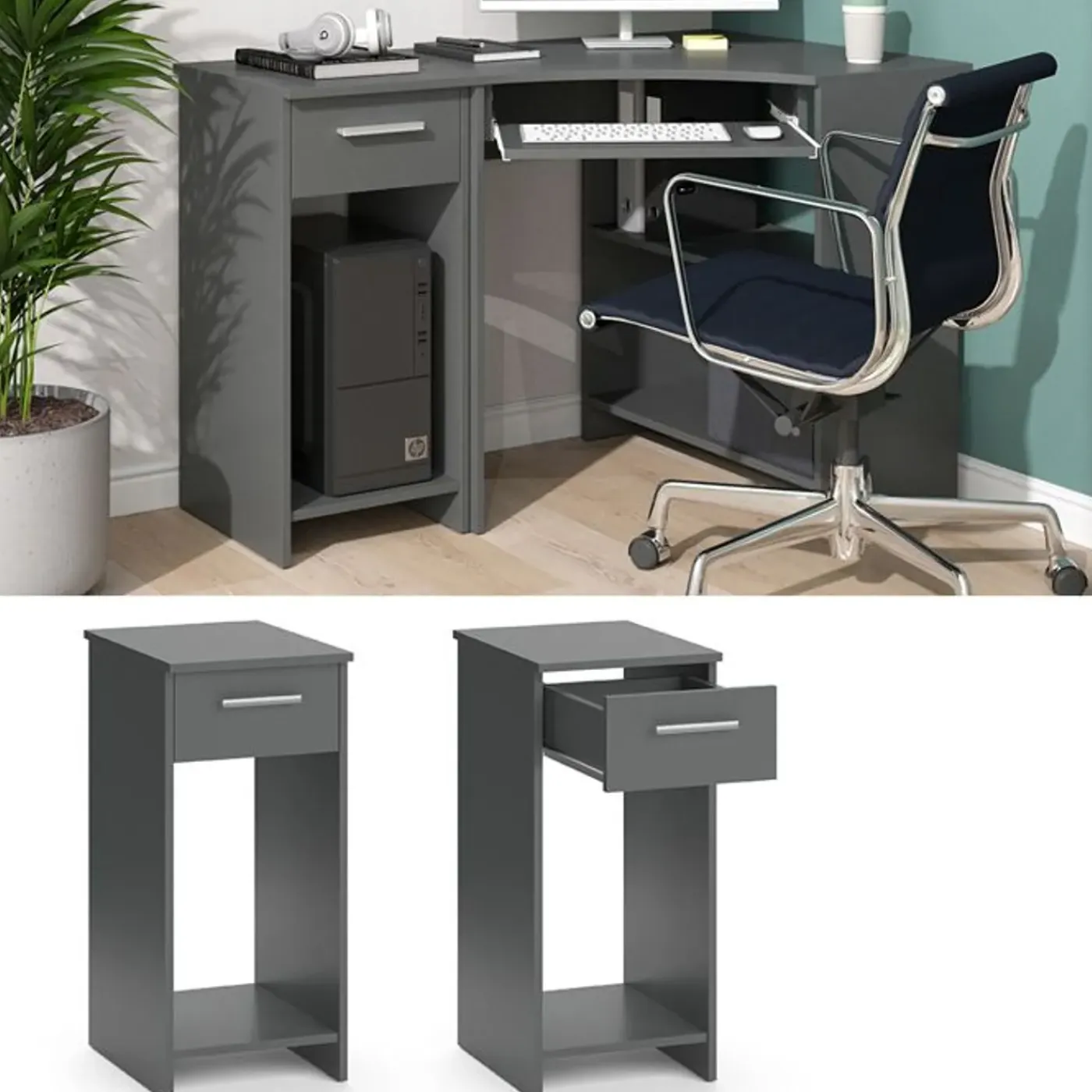 VICCO - Odin Pc-kast - Compact Antraciet Voor Kantoor - 35,1 X 45 Cm