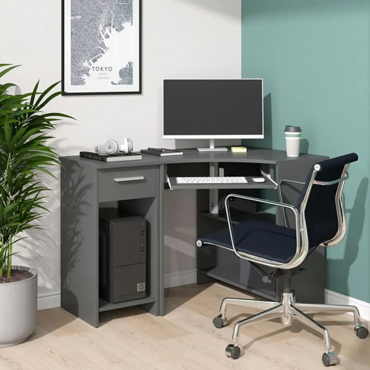 VICCO - Odin Pc-kast - Compact Antraciet Voor Kantoor - 35,1 X 45 Cm