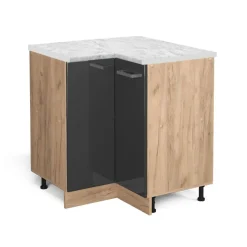 VICCO - R-line Hoekkast - Antraciet Hoogglans - Werkblad Marmer, 75,6x81,6x60 Cm