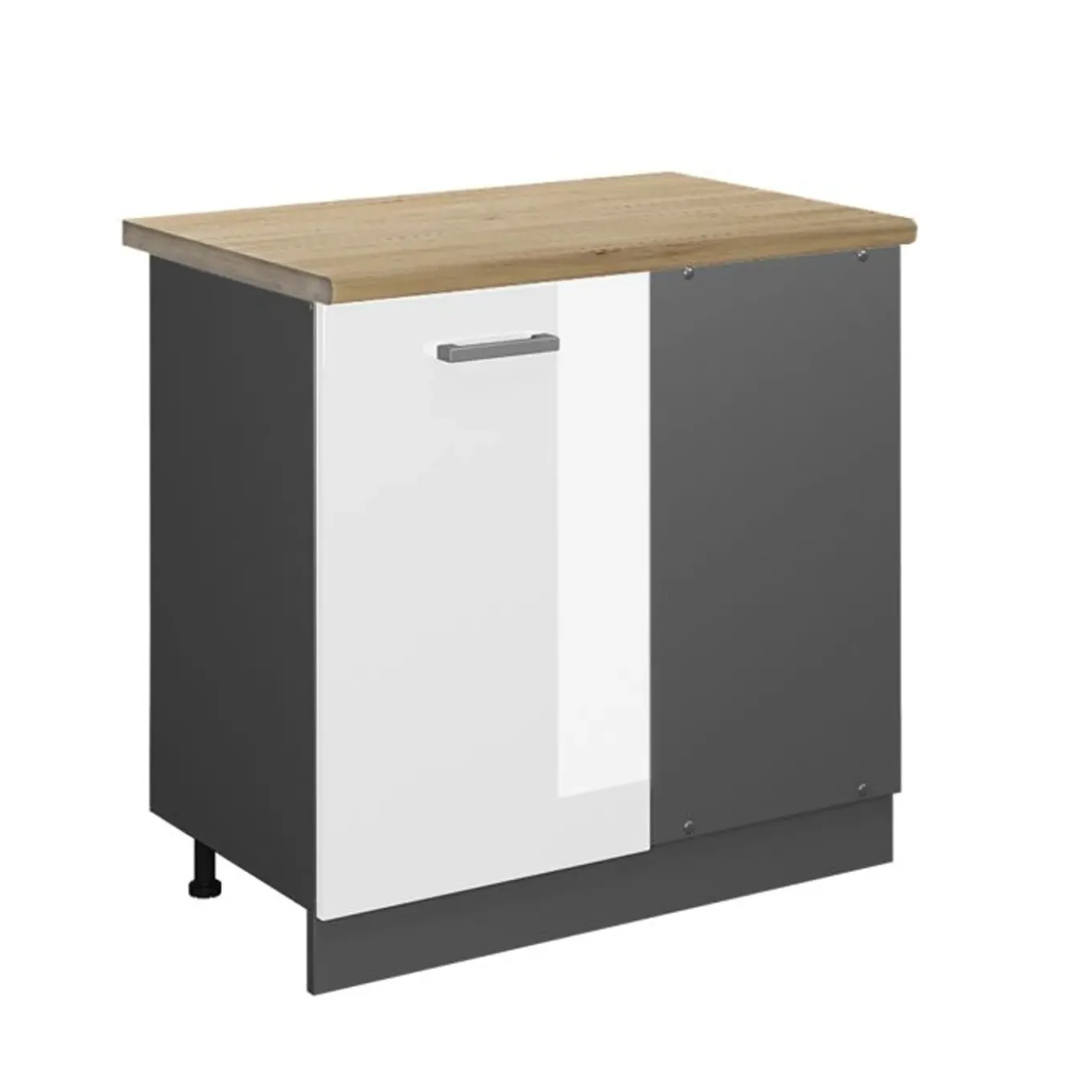 Vicco - R-line Hoekkast - Hoogglans Wit - Werkblad Eiken 86 X 81,6 X 60 Cm