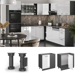 Vicco - R-line Hoekkast - Hoogglans Wit - Werkblad Eiken 86 X 81,6 X 60 Cm