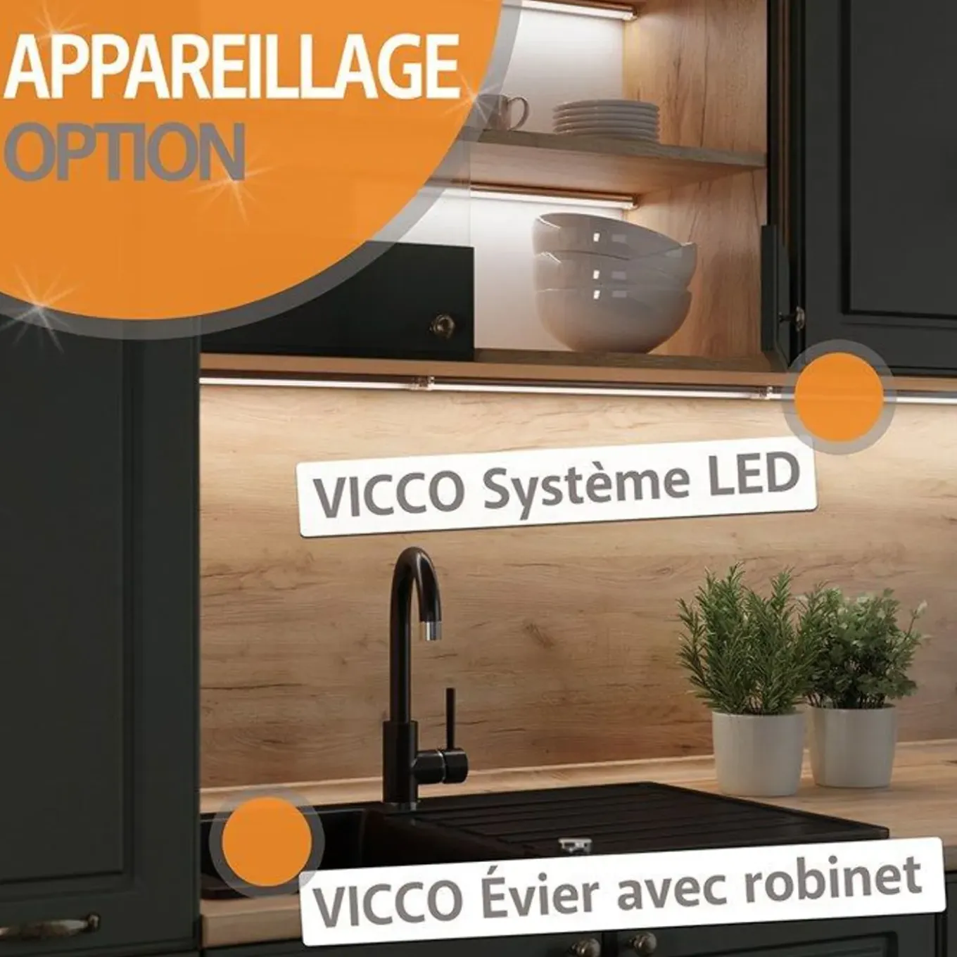 Vicco Rline Hoekkeuken, 237 X 247 Cm, Pt Antraciet, Gouden Eik/antraciet,