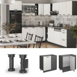 VICCO - R-line Hoekmeubel - Landelijk Wit - Werkblad Eiken, 86 X 81,6 X 60 Cm