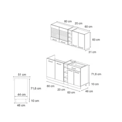 Vicco - R-line Keuken - Beton, Goud Eiken Force - 160 X 81,6 X 60 Cm