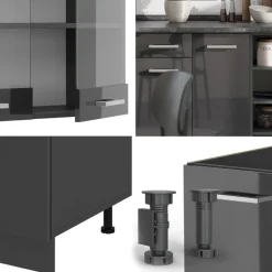 VICCO R-line Keukenblok 240 Cm Antraciet Hoogglans - Eik