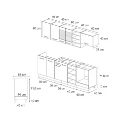 VICCO R-line Keukenblok 240 Cm Antraciet Hoogglans - Eik