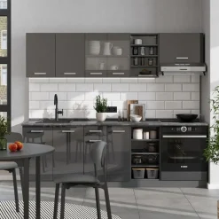 VICCO R-line Keukenblok 240 Cm Antraciet Hoogglans - Eik