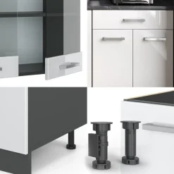VICCO - R-line Keuken 140 Cm - Hoogglans Wit - Werkblad Wit Marmer