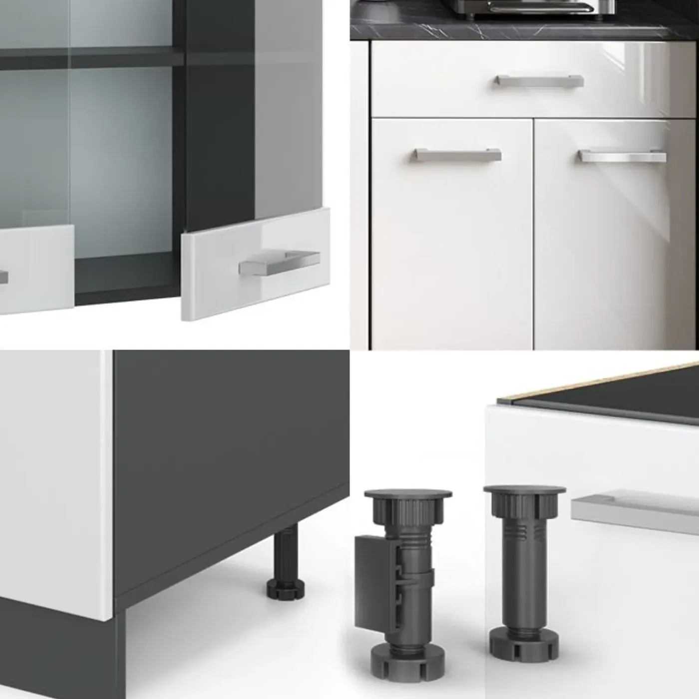 VICCO - R-line Keuken 140 Cm - Hoogglans Wit - Werkblad Wit Marmer