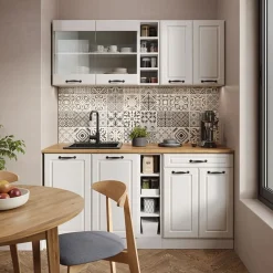 VICCO - R-line Keuken - 160 Cm - Werkblad Marmer, Landelijk Wit/wit