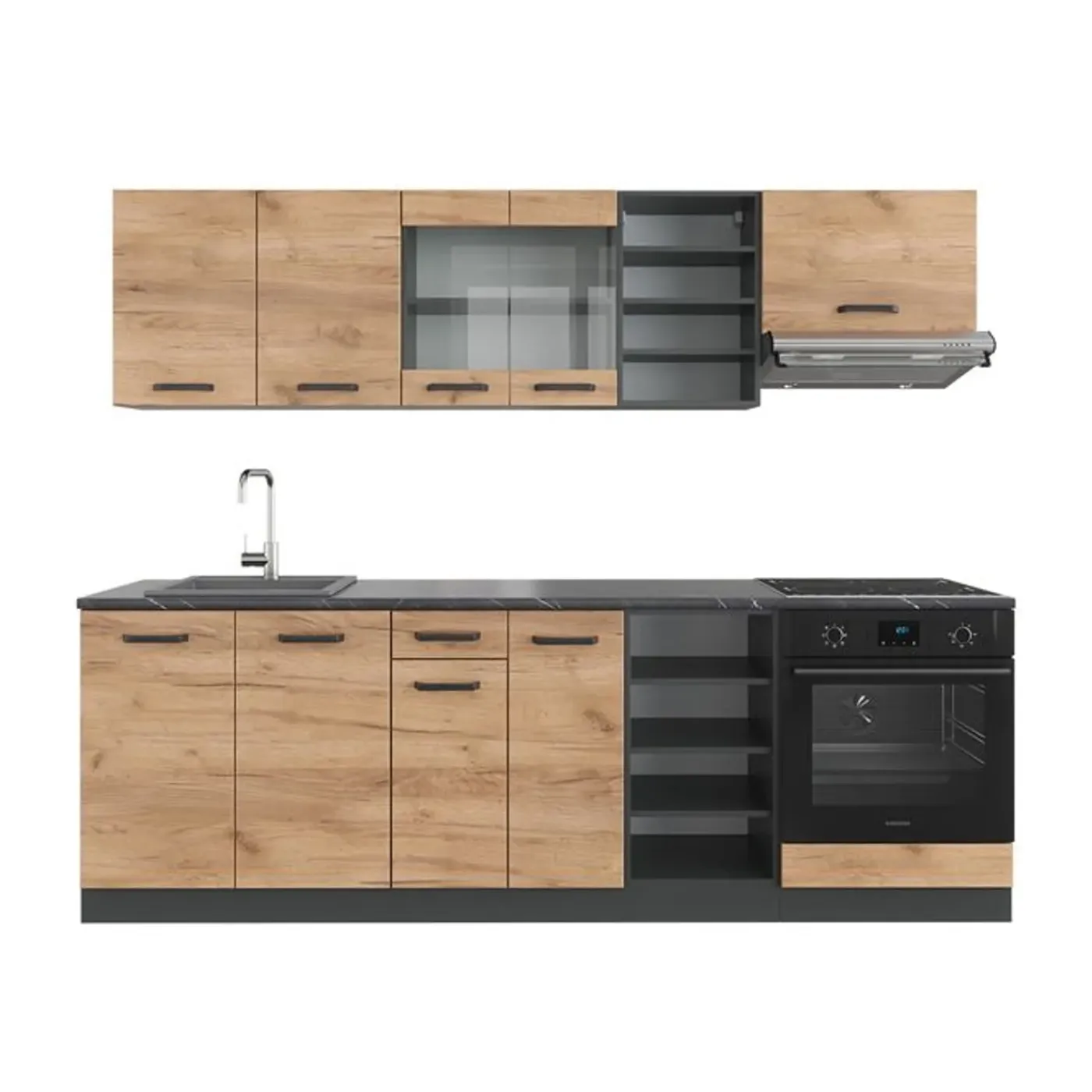 VICCO Rline Keuken, 240 Cm Zonder Werkblad, Gouden Eik/antraciet,