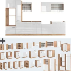 VICCO R-line Modulaire Keuken 350 Cm Hoogglans Wit/goud Eik