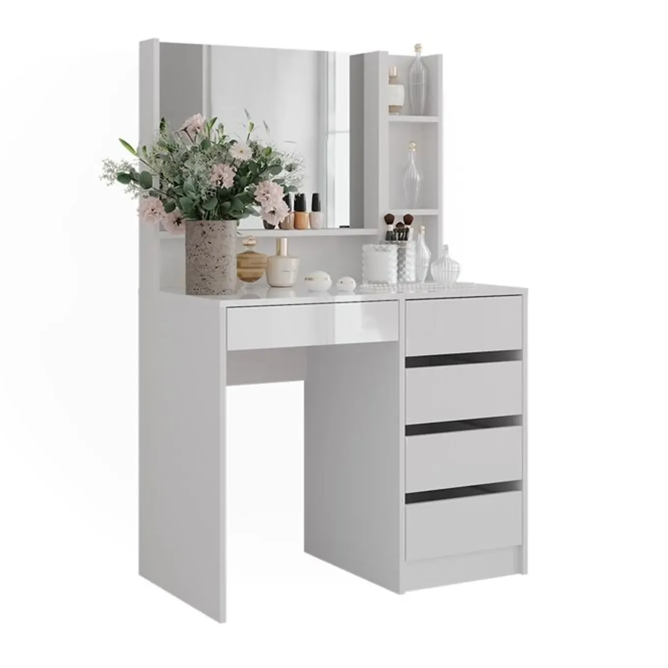 Vicco - Sherry Kaptafel - Hoge Glans Wit - Met Spiegelkast - 70 Cm