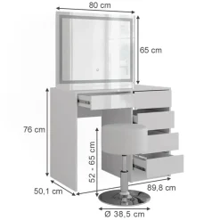 Vicco Sherry Kaptafelset Met Led-spiegel - Wit Hoogglans