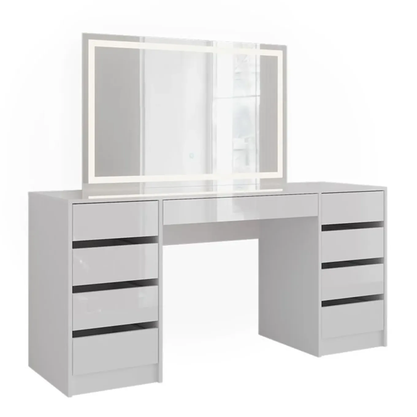 Vicco Sherry - Toilettafel Met Led Spiegel - Wit Hoogglans - 158,2 X 76 X 50,1 Cm