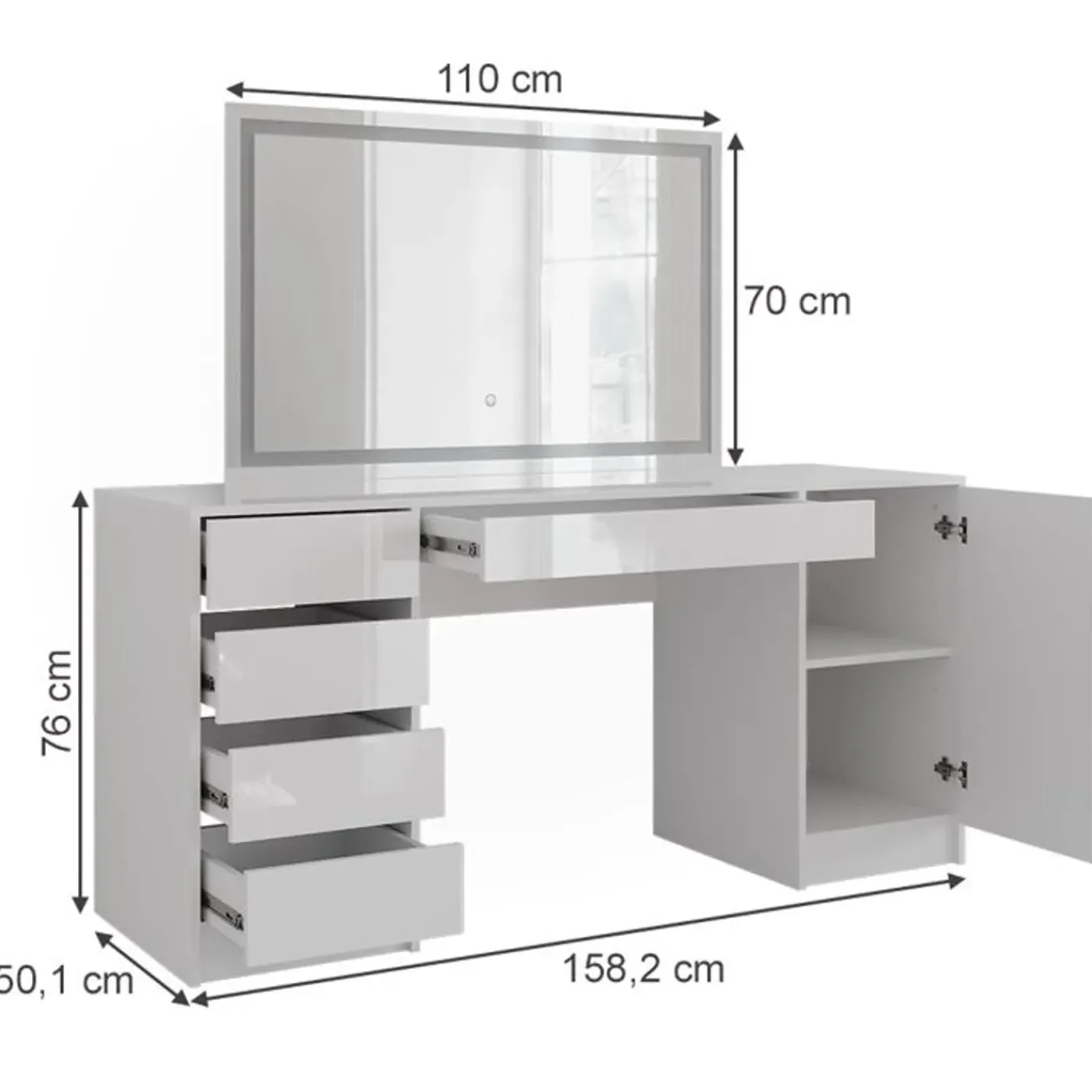 VICCO - Toilet-/kaptafel - Sherry Met Led-spiegel - 158,2 Cm
