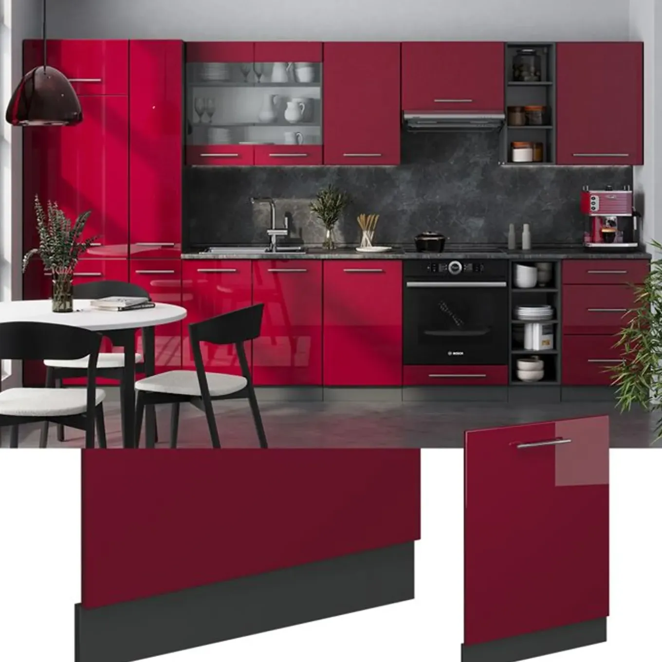 Vicco - Vaatwasserfront - Bordeaux Hoogglans - 60 Cm