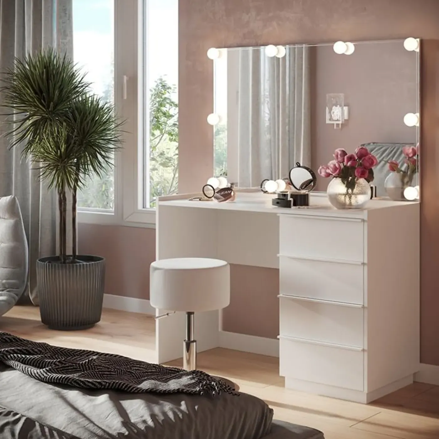 VICCO Viktoria Kaptafelset Wit 110 Cm Met Spiegel, Led En Kruk