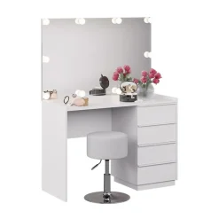 VICCO Viktoria Kaptafelset Wit 110 Cm Met Spiegel, Led En Kruk