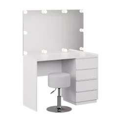 VICCO Viktoria Kaptafelset Wit 110 Cm Met Spiegel, Led En Kruk