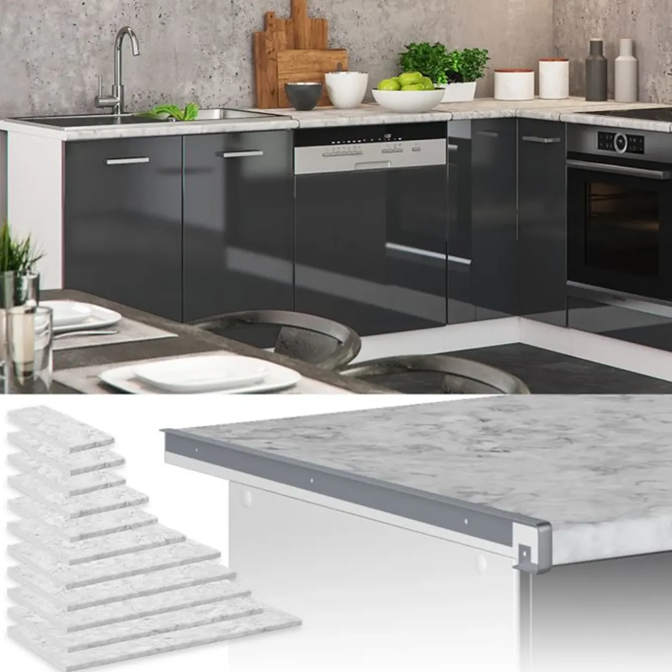 Vicco - Werkblad - Witte Marmerstijl, Compacte Afmetingen - 45 Cm