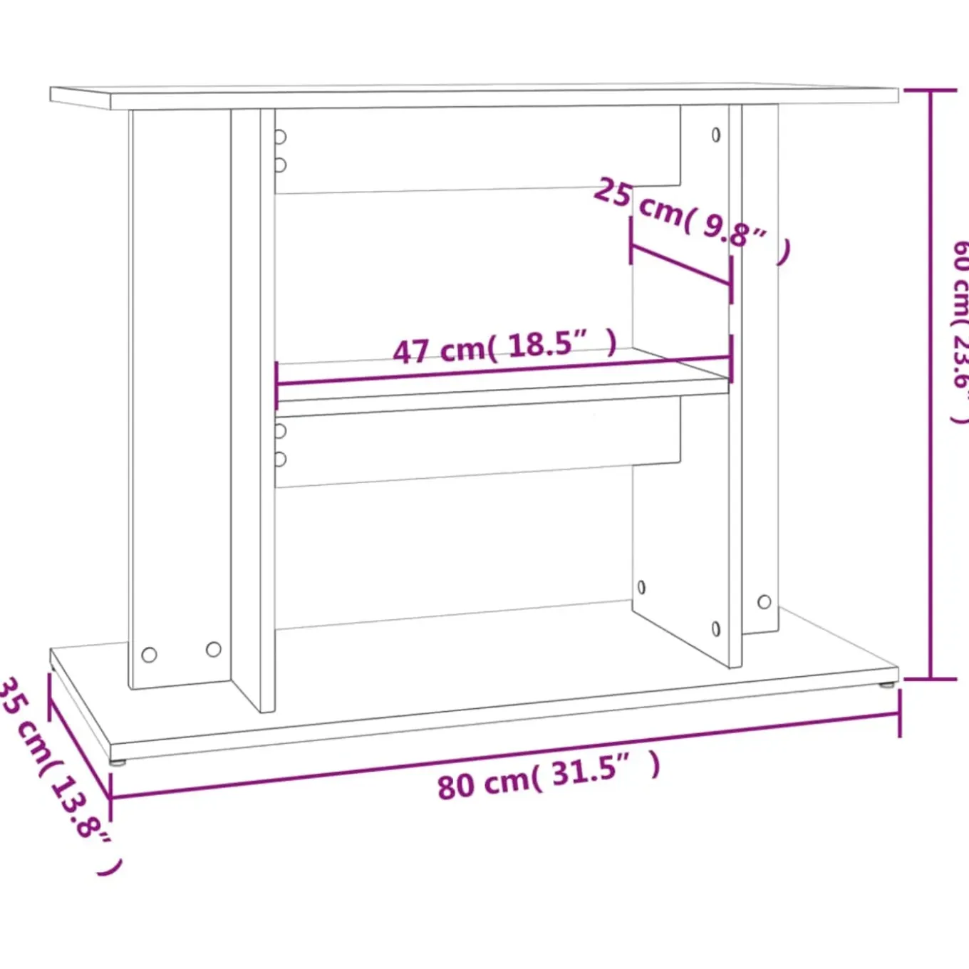 Vidaxl -aquariumkast -bruin -80 X 35 X 60 Cm -bewerkt Hout