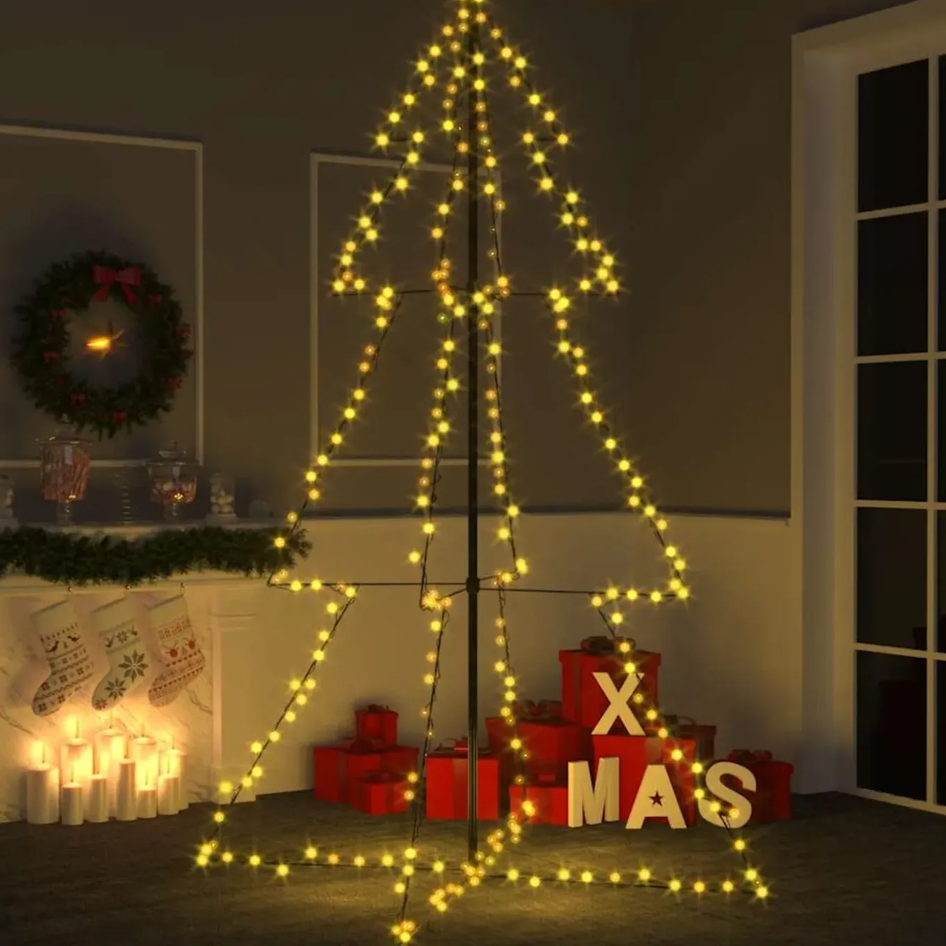 Vidaxl -kerstkegelboom -wit -180 X 118 Cm -metaal