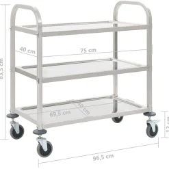 Vidaxl -keukentrolley -zilver -95 X 45 X 83.5 Cm (3 Lagen) -metaal