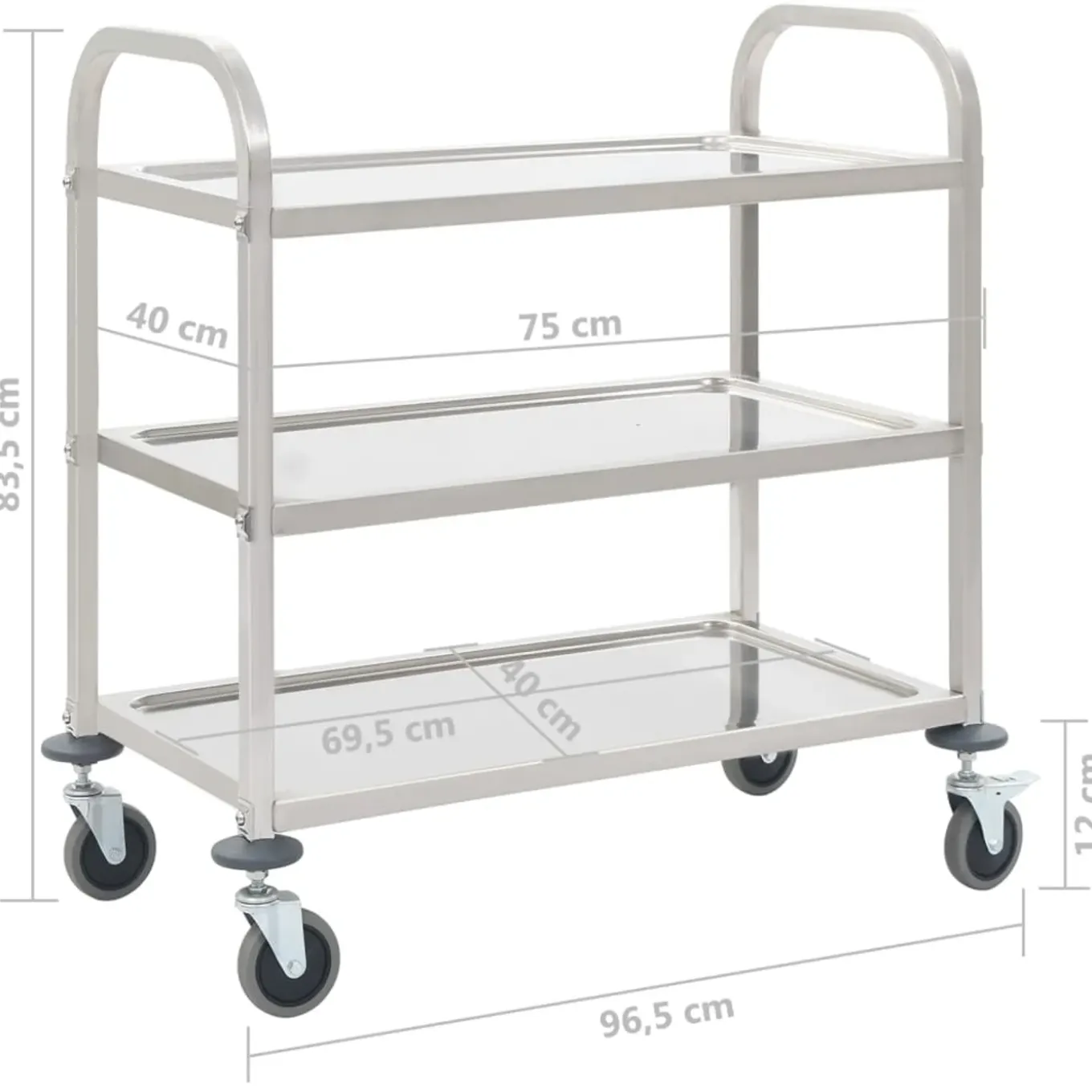 Vidaxl -keukentrolley -zilver -95 X 45 X 83.5 Cm (3 Lagen) -metaal