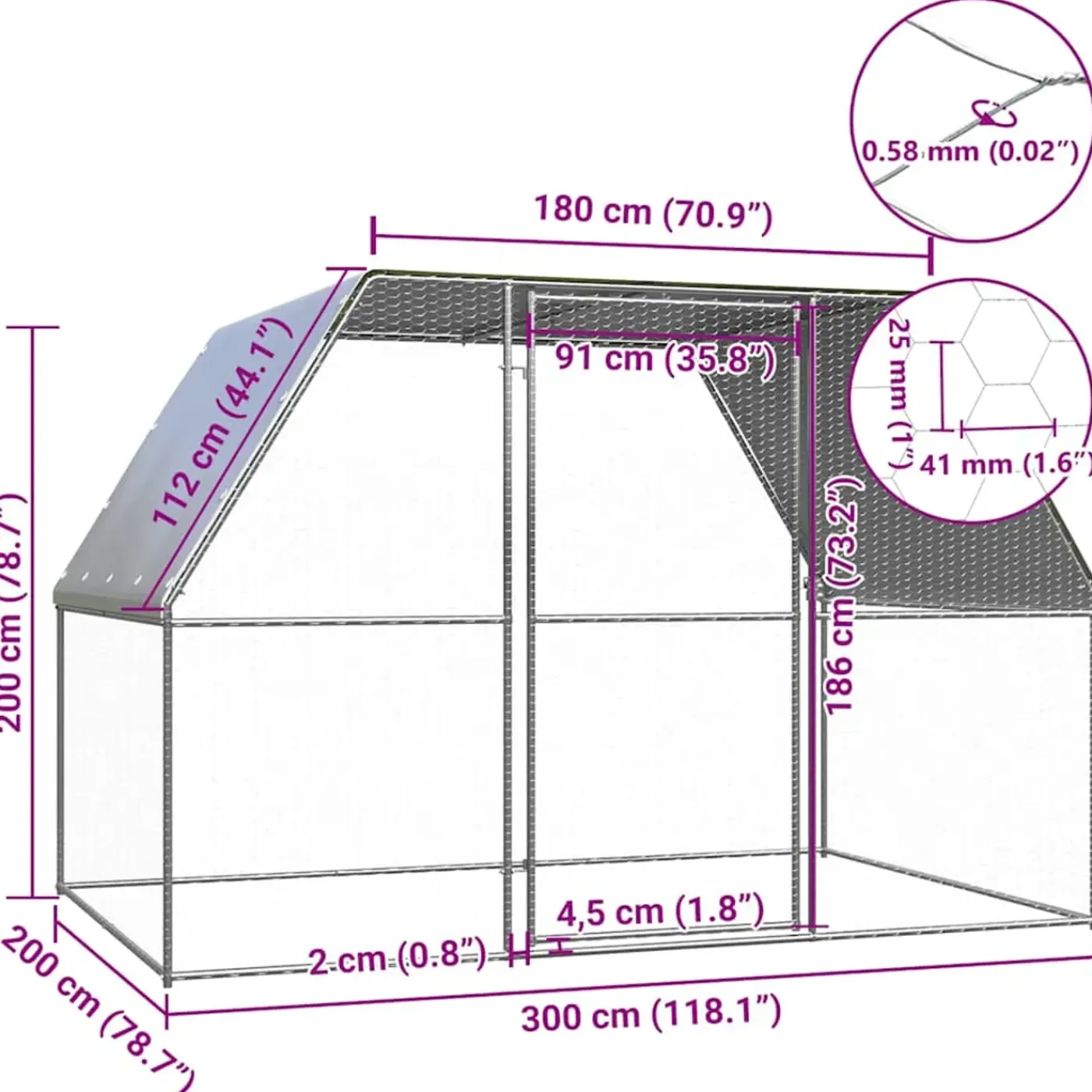 vidaXL -kippenkooi -zilver -3 X 2 X 2 M -staal