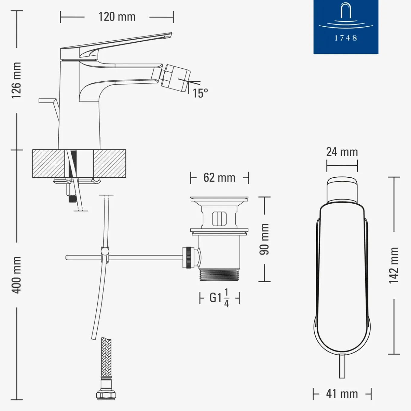 Villeroy & Boch - Bidetkraan - Oasis - Matzwart - 73 Mm - Eengreeps