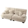 NO BRAND Vintage Chenille Hoekbank Cloud - Lichtbruin - Massief Hout - 220x77x81 Cm