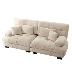 NO BRAND Vintage Chenille Hoekbank Cloud - Lichtbruin - Massief Hout - 220x77x81 Cm