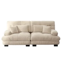 NO BRAND Vintage Chenille Hoekbank Cloud - Lichtbruin - Massief Hout - 220x77x81 Cm