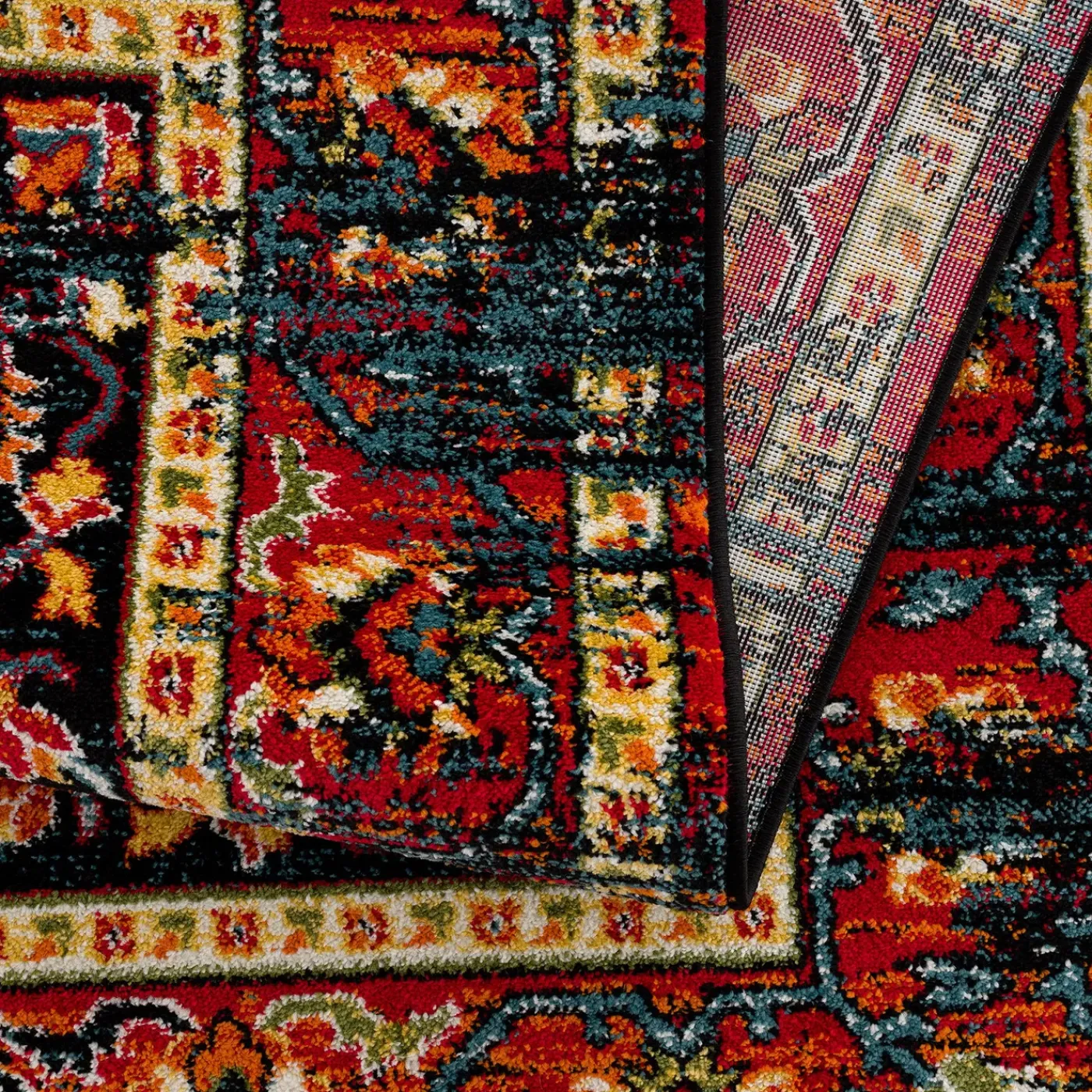 Muratap Vintage Marrakech Vloerkleed Zwart Multi Laagpolig - 140x200 Cm