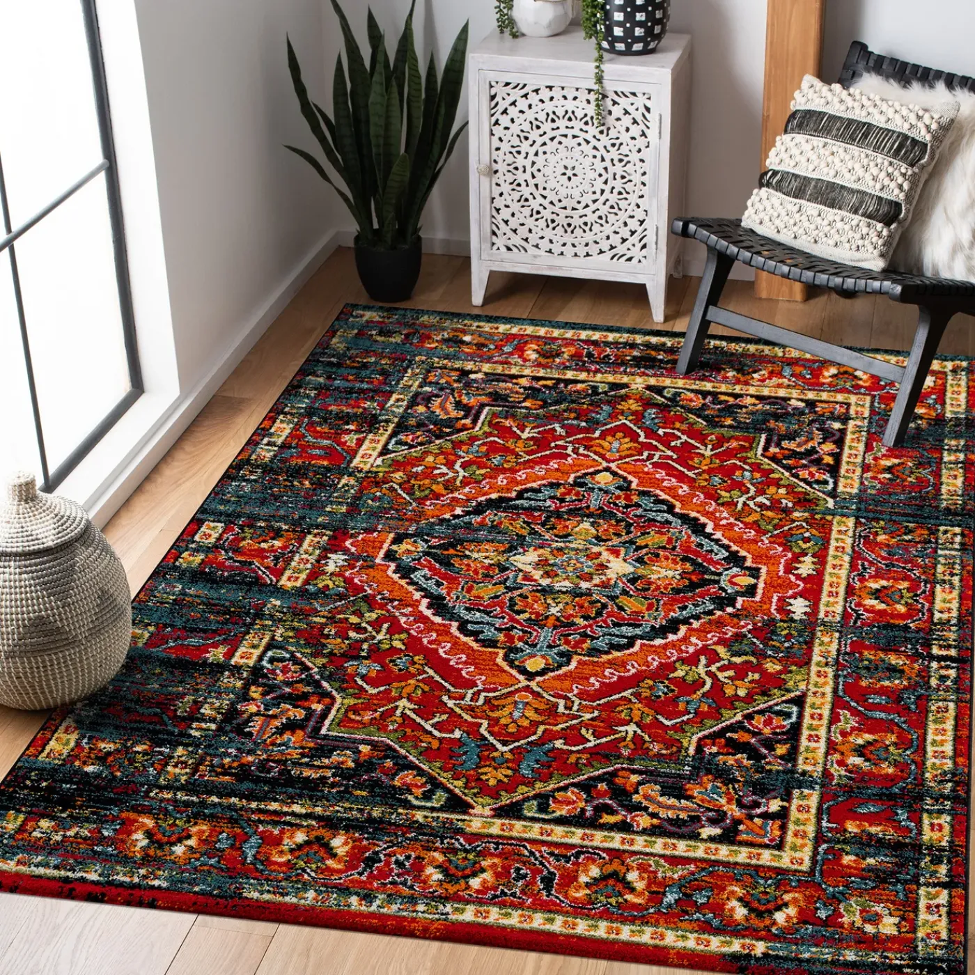 Muratap Vintage Marrakech Vloerkleed Zwart Multi Laagpolig - 140x200 Cm