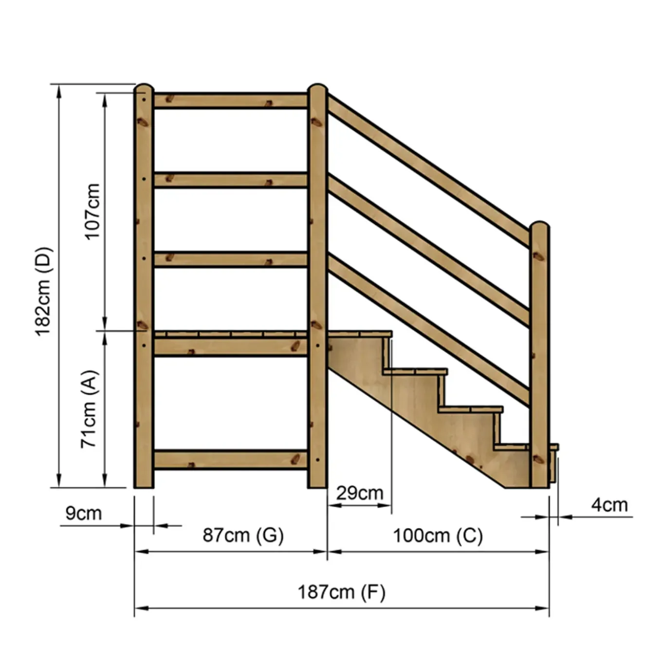 Vinuovo Milano Buitentrap 4 Gesloten Treden - Bordes L116 X B120 Cm - Leuning L+a