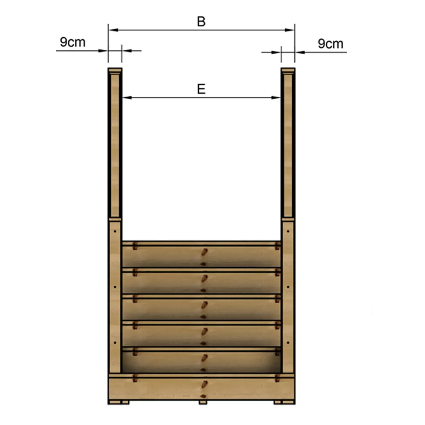 Vinuovo Milano Buitentrap 6 Gesloten Treden - Bordes L189 X B120 Cm - Leuning L+r