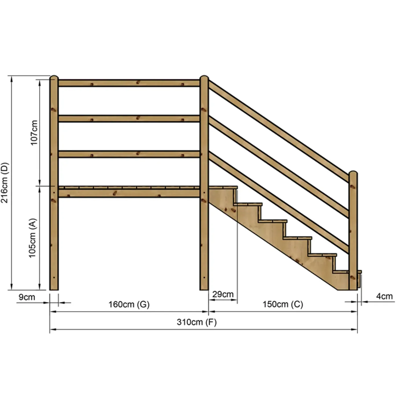 Vinuovo Milano Buitentrap 6 Gesloten Treden - Bordes L189 X B120 Cm - Leuning L+r