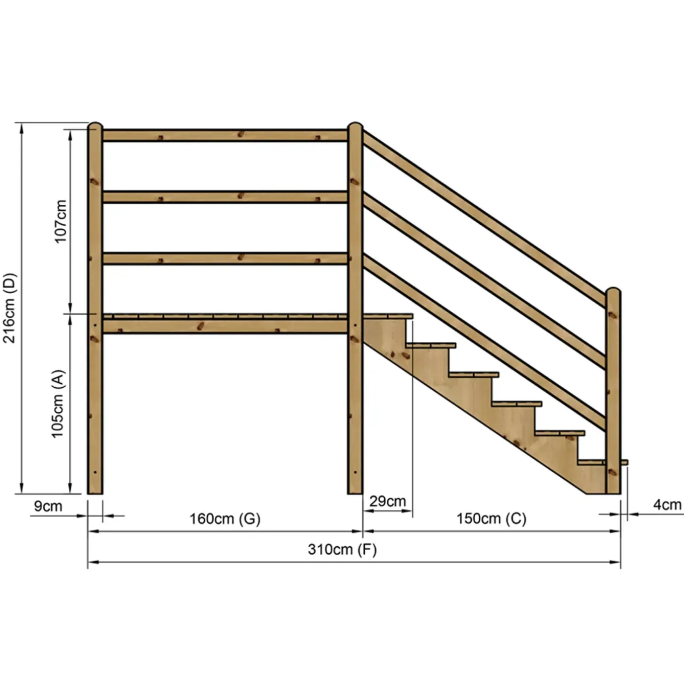 Vinuovo Milano Buitentrap 6 Treden - Bordes L189 X B120 Cm - Leuning L+r