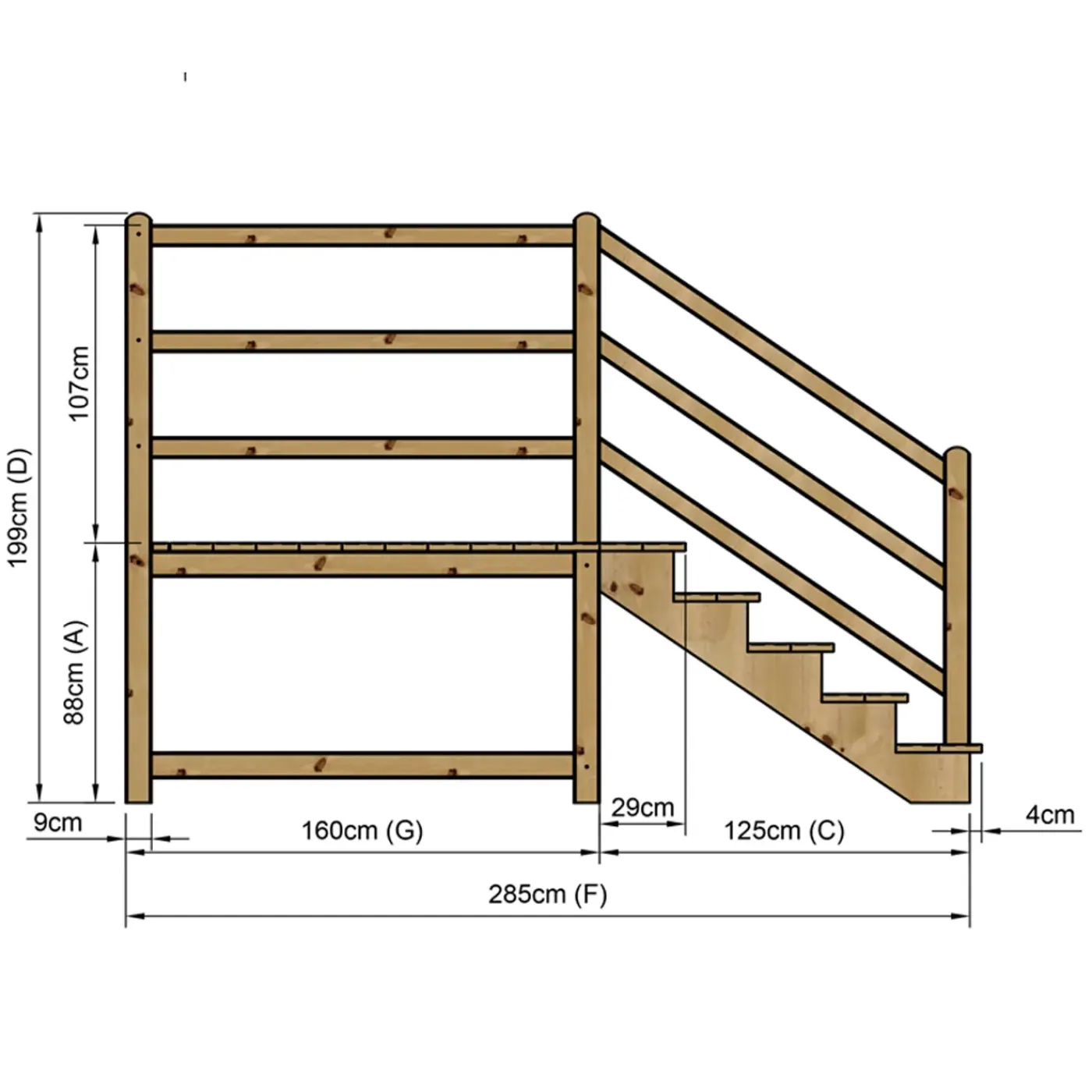 Vinuovo Milano Buitentrap 5 Treden - Bordes L189 X B120 Cm - Leuning R+a
