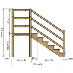 Vinuovo Milano Buitentrap 6 Treden - Bordes L116 X B120 Cm - Leuning L+r