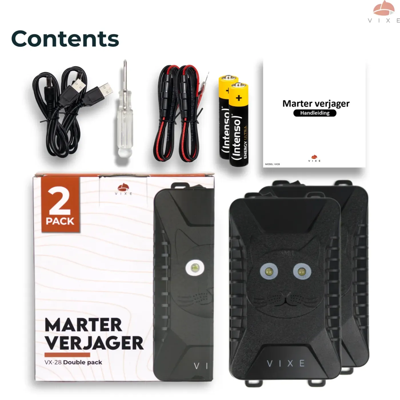 VIXE Marterverjager - Muizenverjager - Ongedierte Verjager - Ultrasone Verjager - 2 Stuks