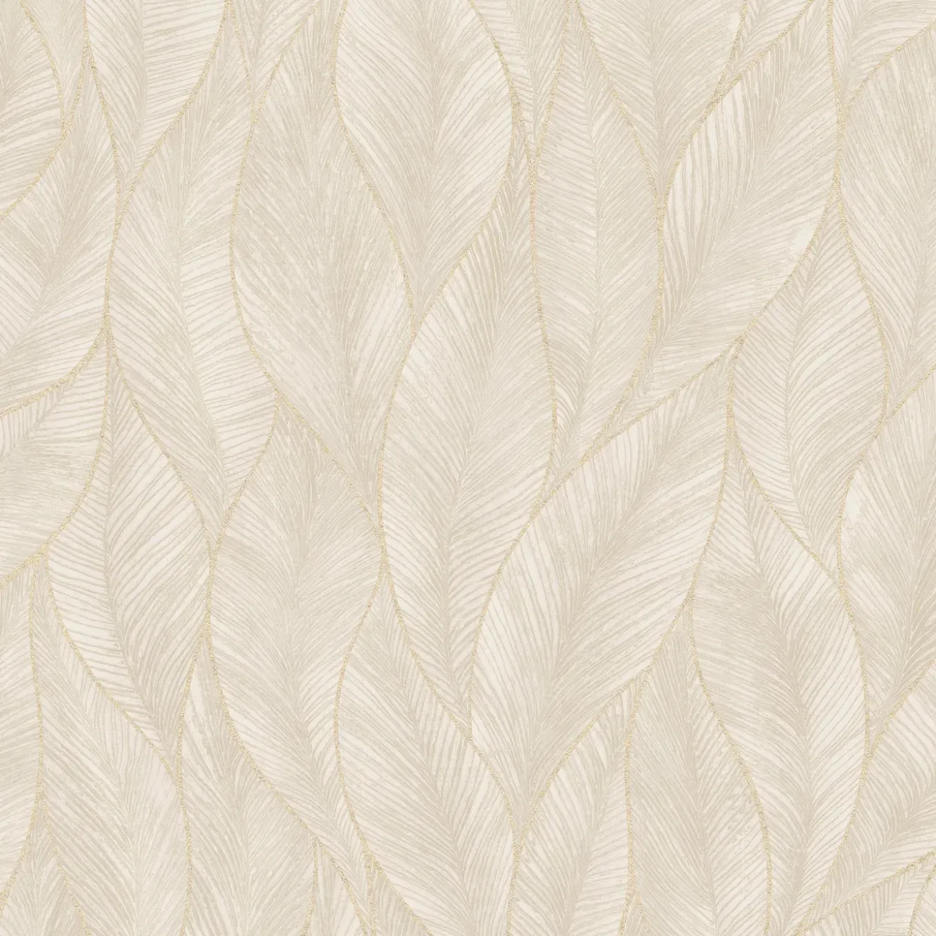 Vliesbehang Subtiele Bladeren - Naturel - Goud - 10,05m x 53cm