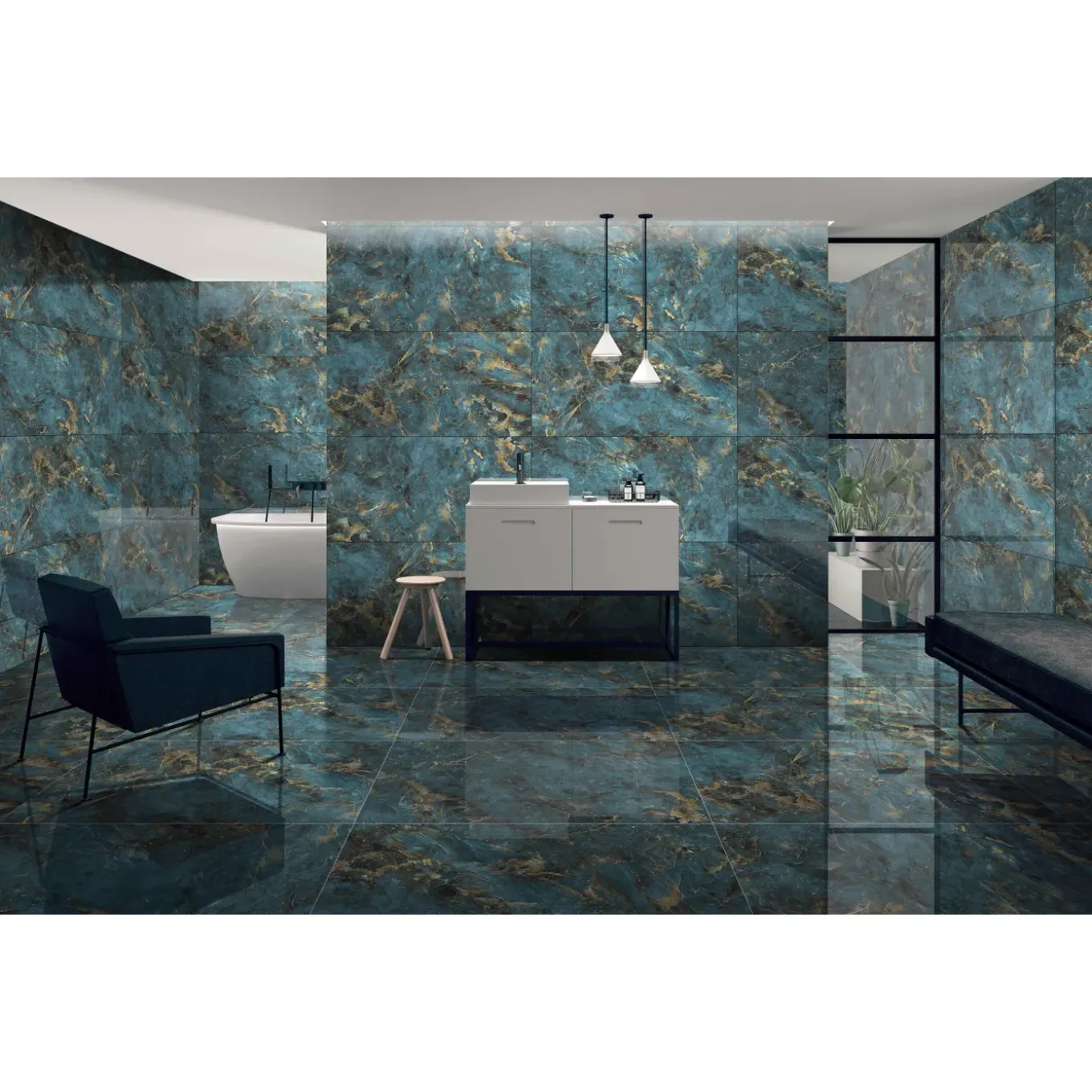 Vloertegel Lemurian Blue - Marmerlook - Blauw - 60x120cm - 1,44m²