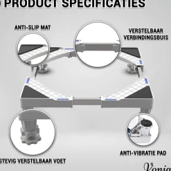 Vonia Wasmachine Verhoger - Universele verhoging voor Witgoed - Verstelbaar - 300 KG