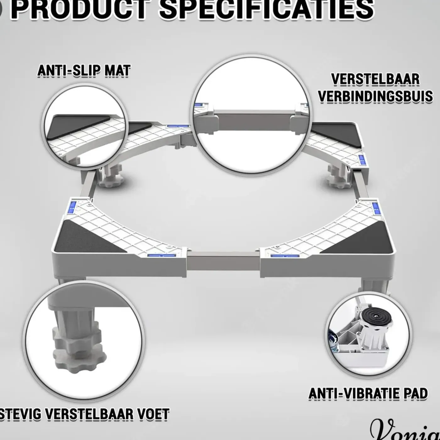 Vonia Wasmachine Verhoger - Universele verhoging voor Witgoed - Verstelbaar - 300 KG