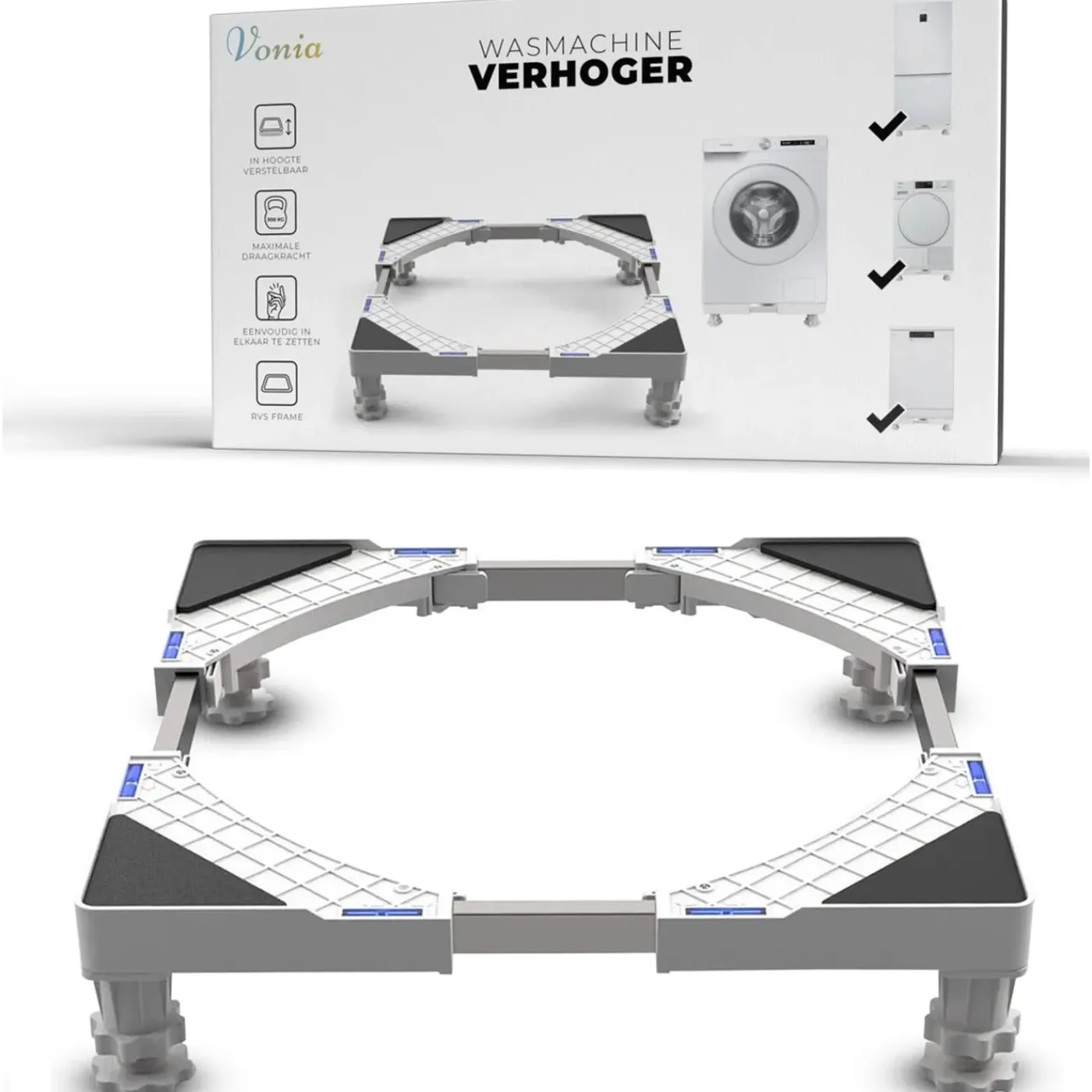 Vonia Wasmachine Verhoger - Universele verhoging voor Witgoed - Verstelbaar - 300 KG