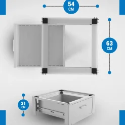 Vonia Wasmachine Verhoger - Wasmachine Verhoger met lade - Wasmachine Sokkel - 63x54x31 - Wit