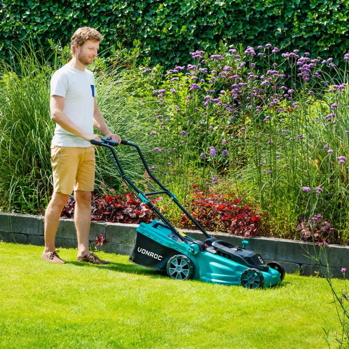 VONROC Accu Grasmaaier 40v – 38cm – Centrale Hoogteverstelling – Incl. Twee 4.0ah Accu’s, Snellader